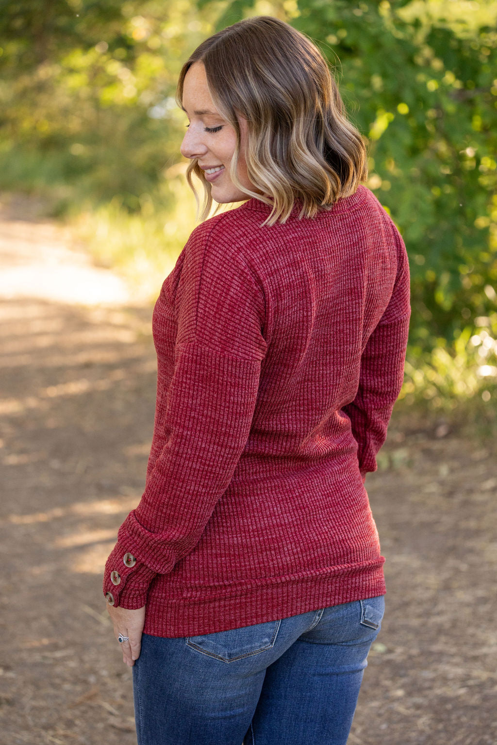 IN STOCK Brittney Button Sweater - Berry | Women's Long Sleeve