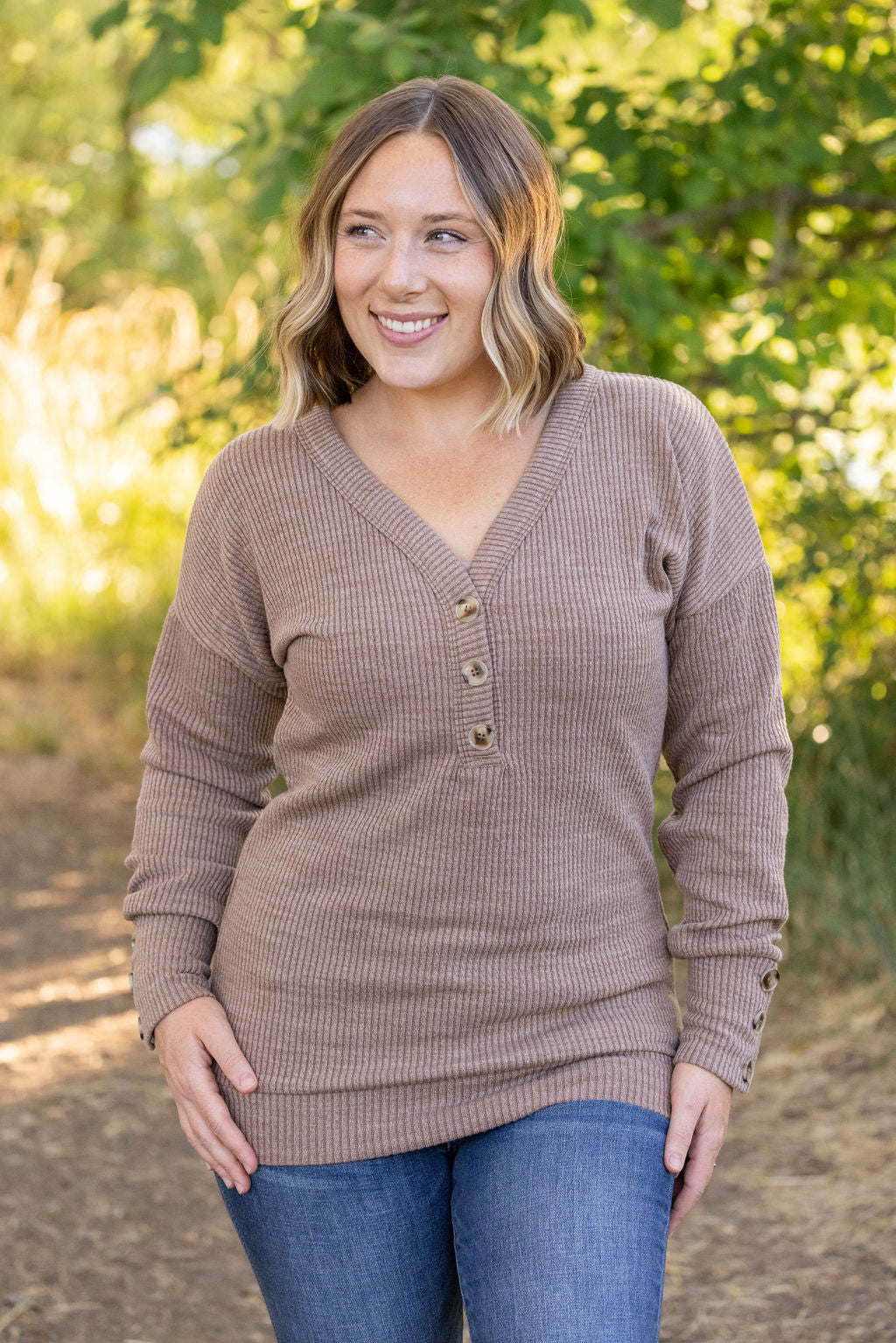 IN STOCK Brittney Button Sweater - Mocha | Women's Long Sleeve