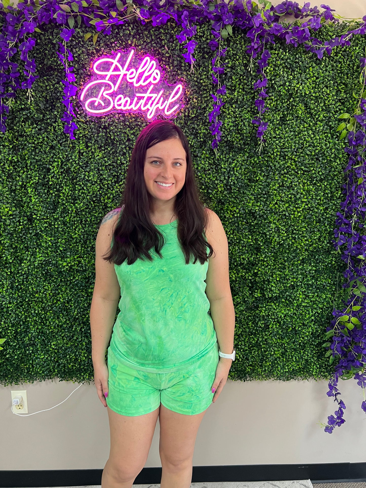 Tie Dye Shorts and Tank Set - Neon Green