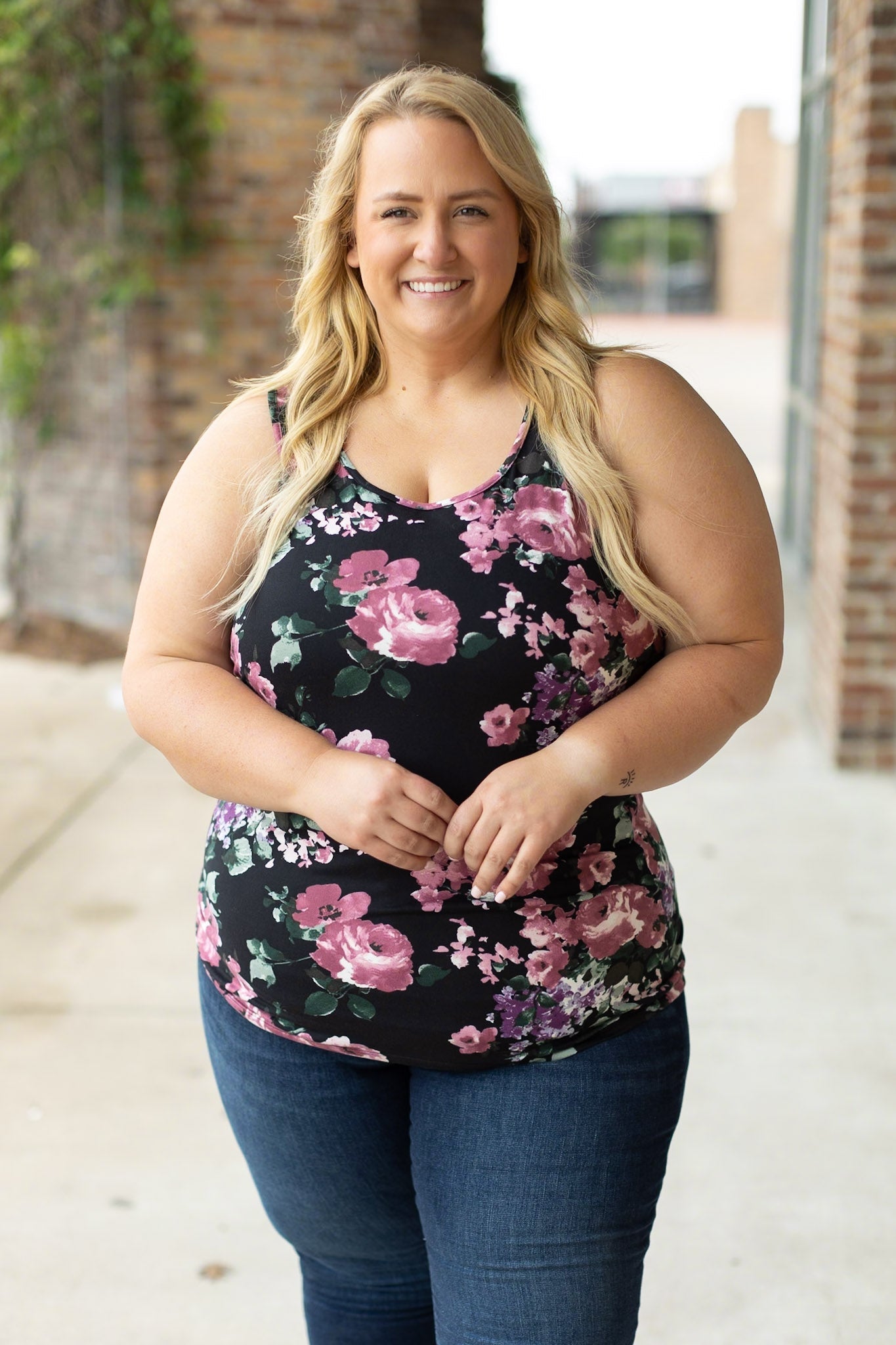 IN STOCK  Luxe Crew Tank - Black and Mauve Floral | Women's Tank Top