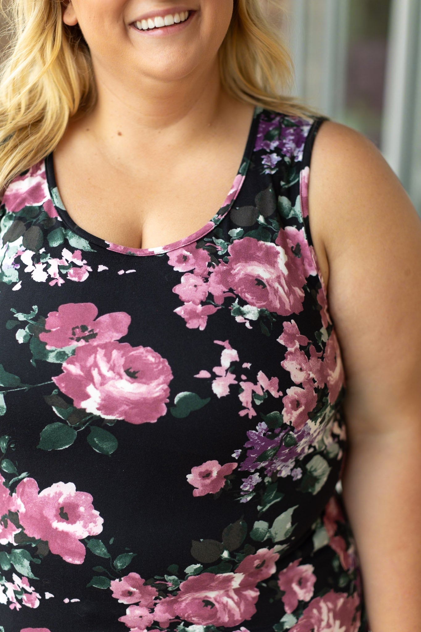 IN STOCK  Luxe Crew Tank - Black and Mauve Floral | Women's Tank Top