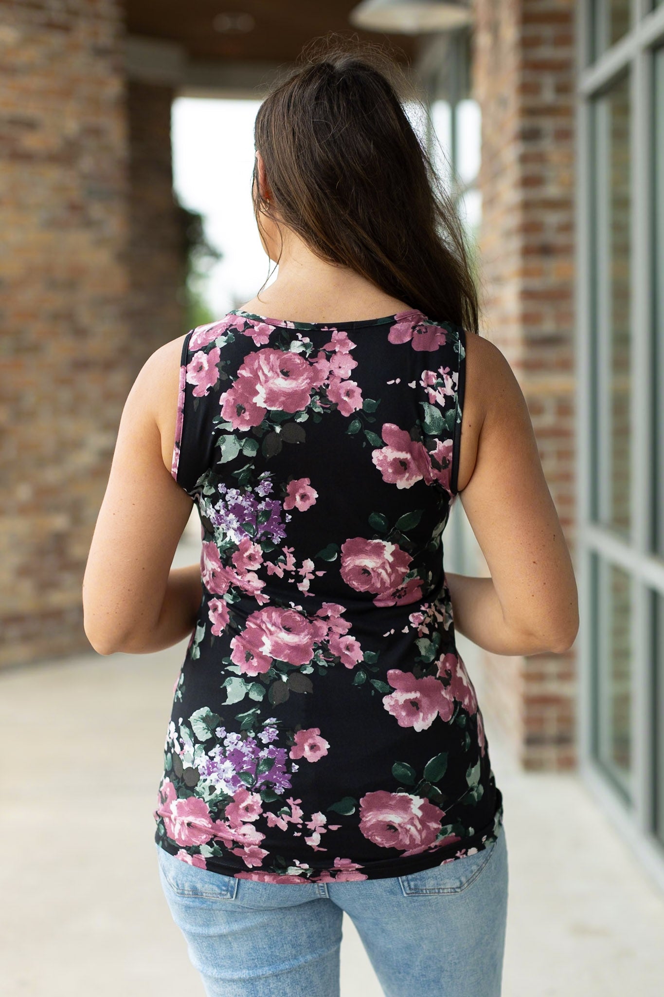 IN STOCK  Luxe Crew Tank - Black and Mauve Floral | Women's Tank Top