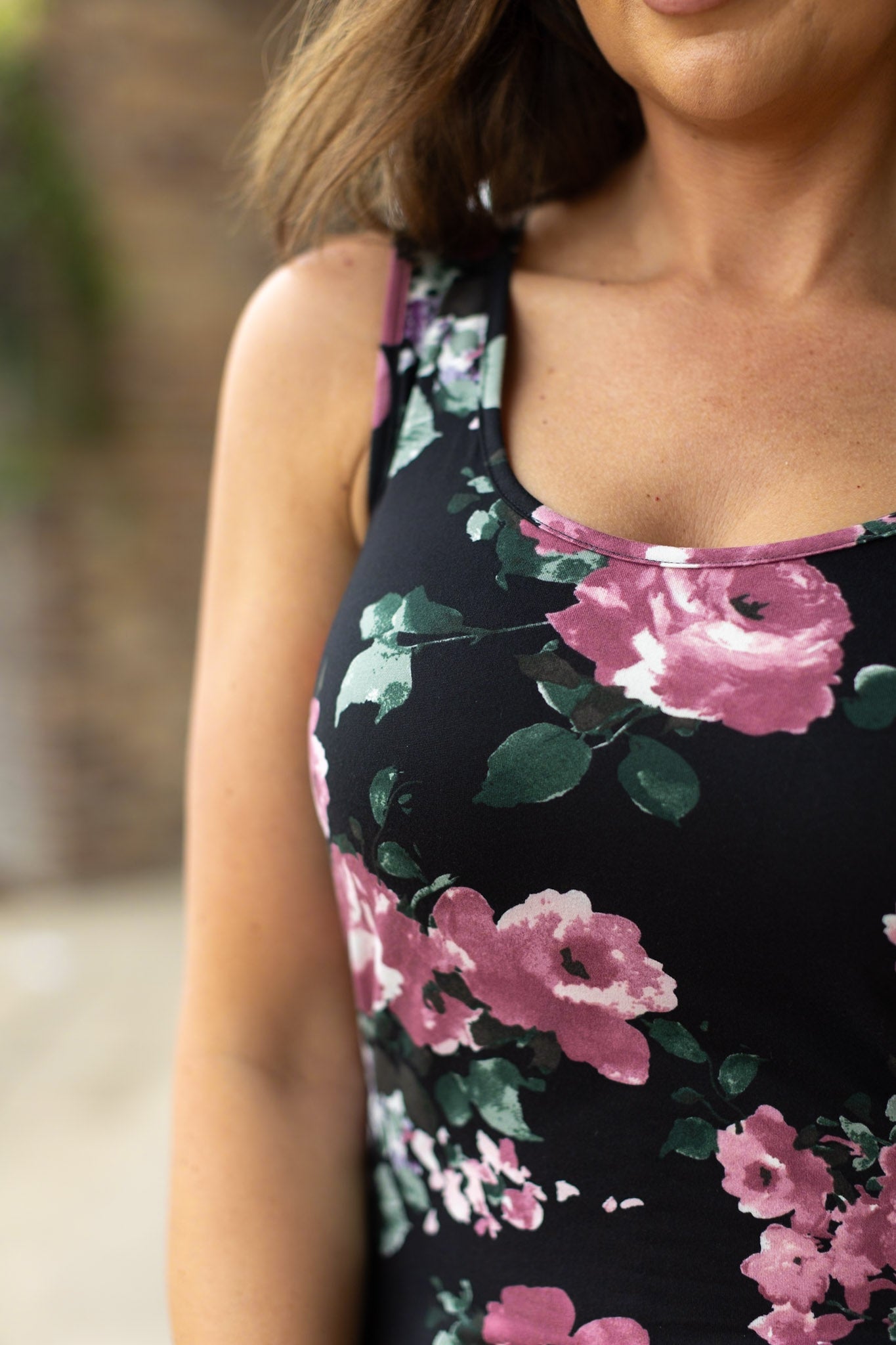 IN STOCK  Luxe Crew Tank - Black and Mauve Floral | Women's Tank Top