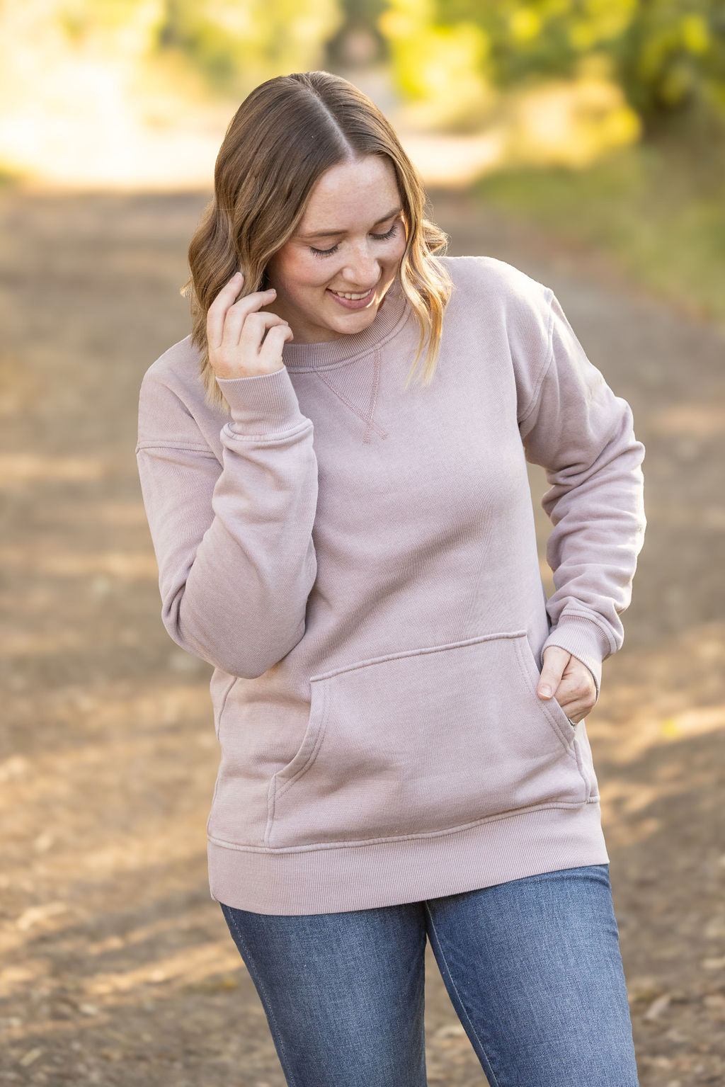 IN STOCK Vintage Wash Pocket Pullover - Blush Pebble