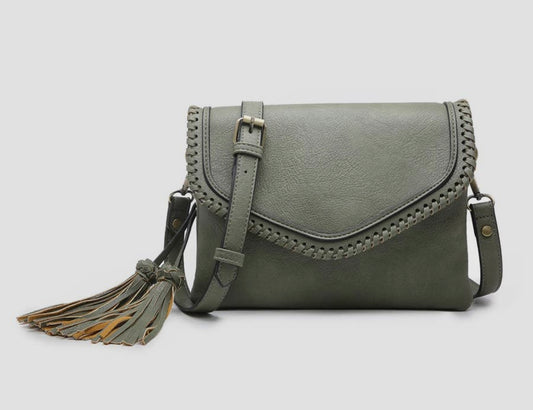 Sloane Flapover Crossbody w/ Whipstitch and Tassel