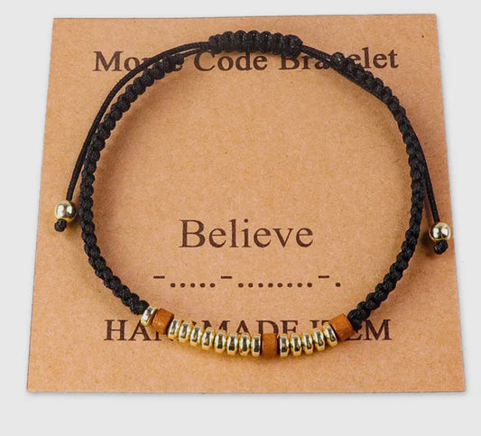 Believe Morse Code Woven Bead Bracelet