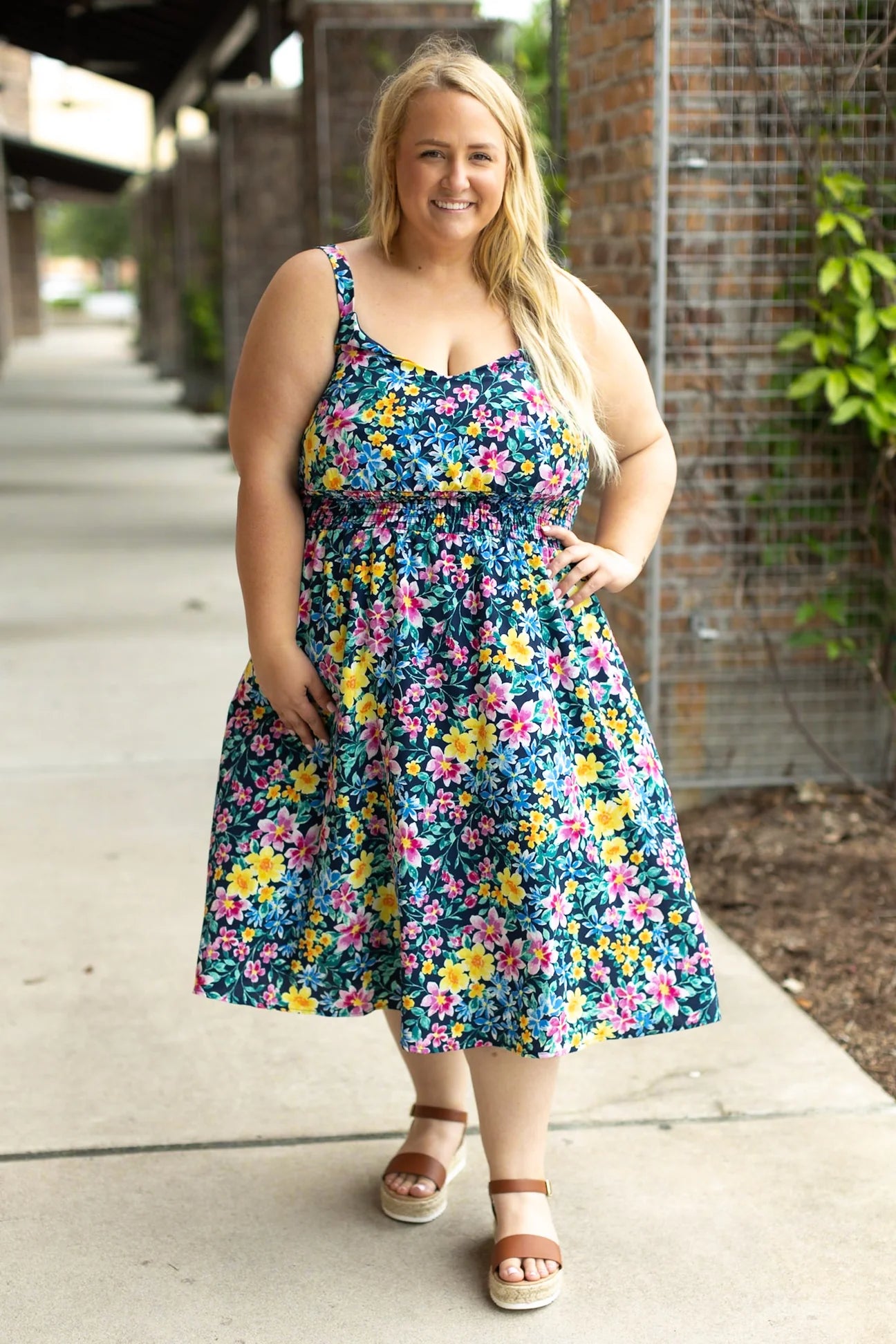 Cassidy Midi Dress - Navy and Yellow Floral