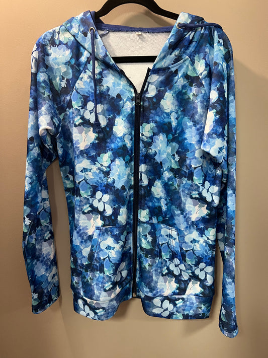 Blue Floral Full zip with Hood