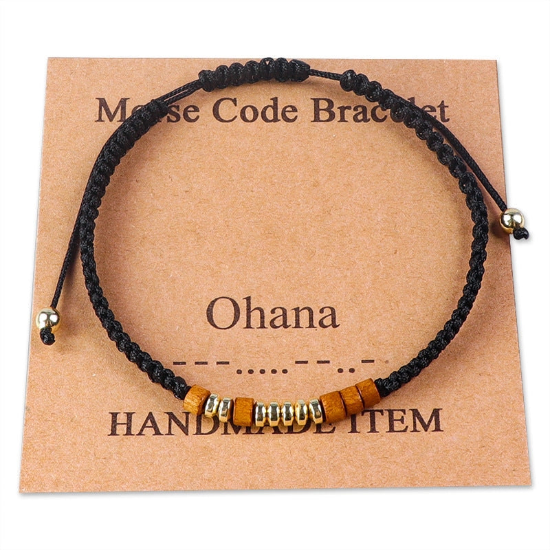 OHANA Morse Code Hand-Woven Wooden Bead Bracelets