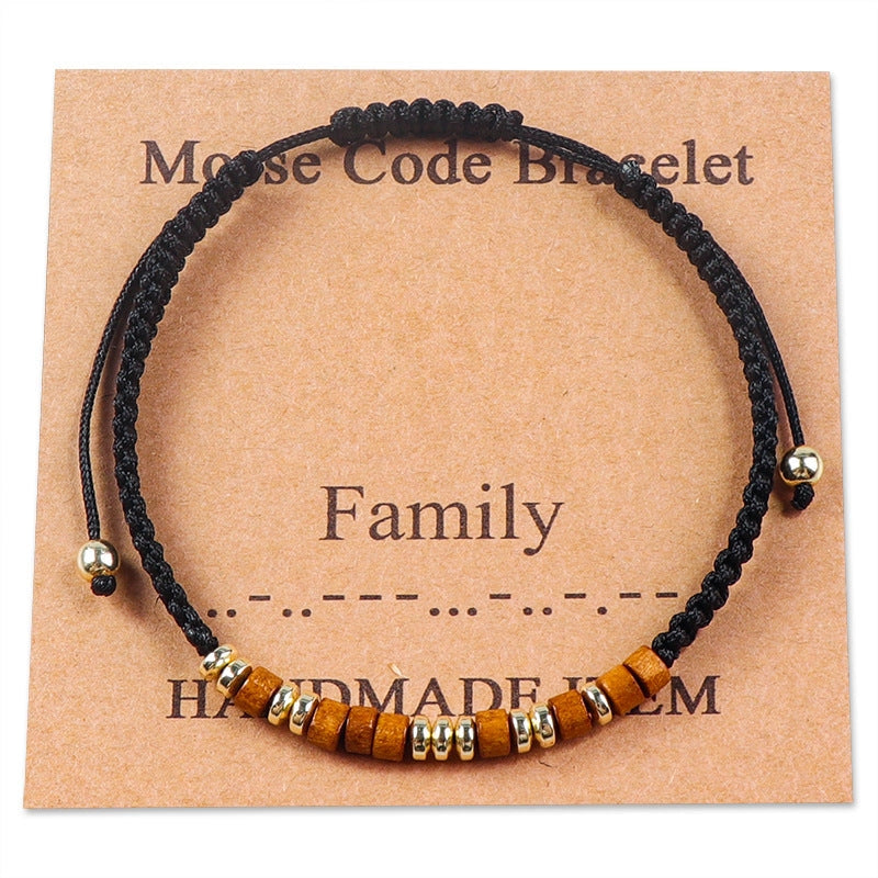 FAMILY Morse Code Hand-Woven Wooden Bead Bracelets