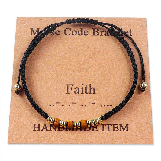 Faith Morse Code Hand-Woven Wooden Bead Bracelets