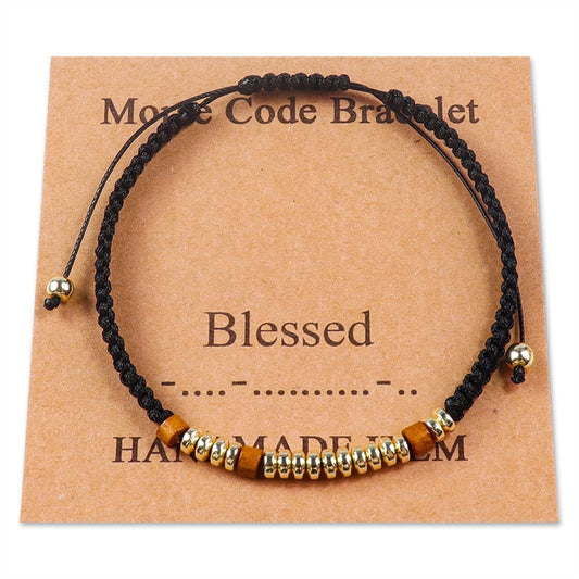 Blessed Morse Code Hand-Woven Wooden Bead Bracelets