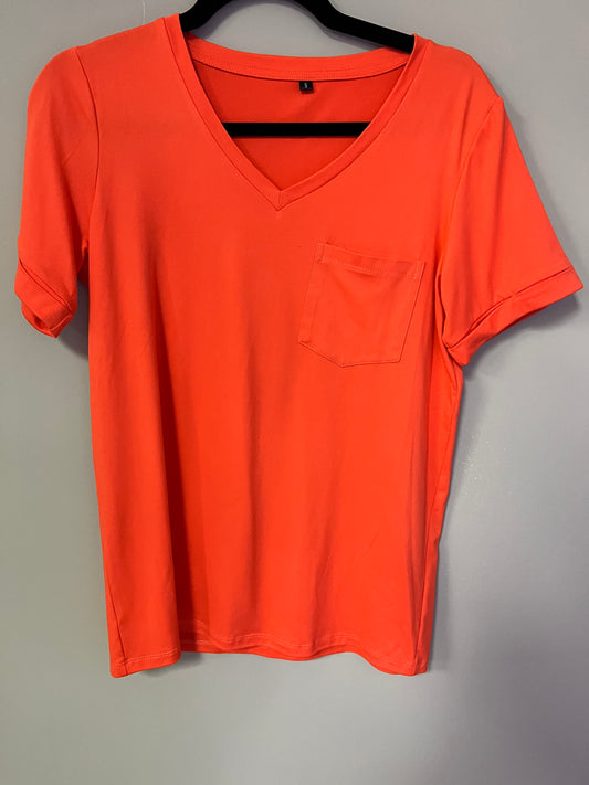 Orange cuffed sleeve V neck