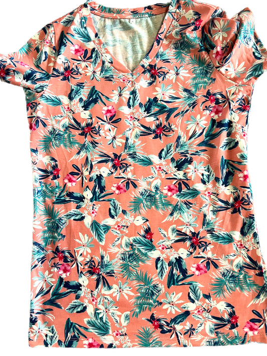 Pink Tropical V Neck