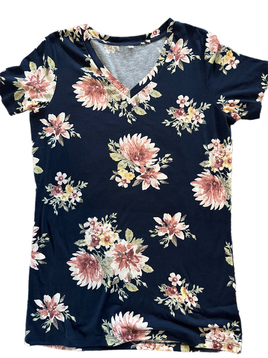 Navy Floral V Neck